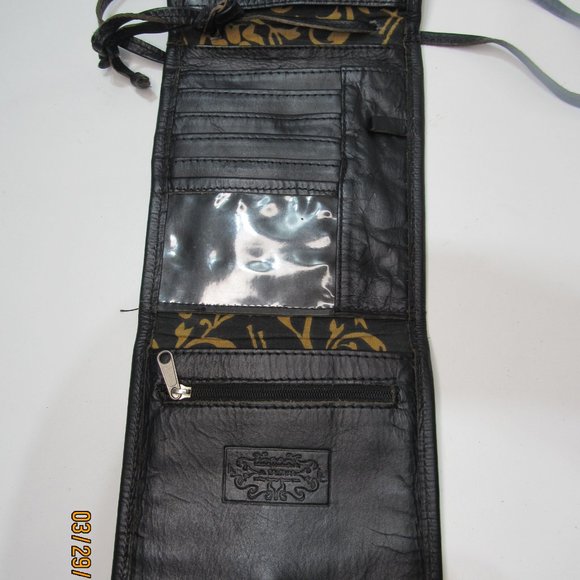J.L. SALDIVAR Tooled Leather Black Trifold Crossbody Boho Western Purse - Picture 7 of 8